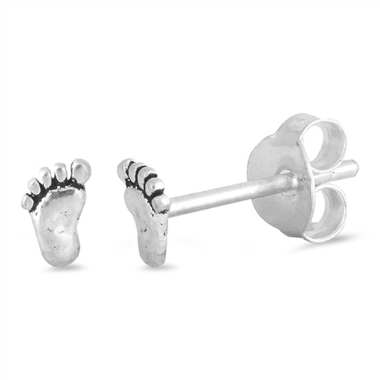 Tiny Footprint Feet Toes Stud Earrings – Sterling Silver