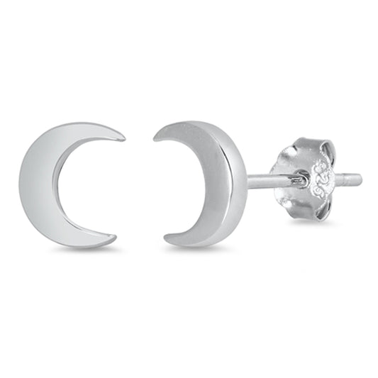 Crescent Moon Space Celestial Simple Stud Earrings – Sterling Silver