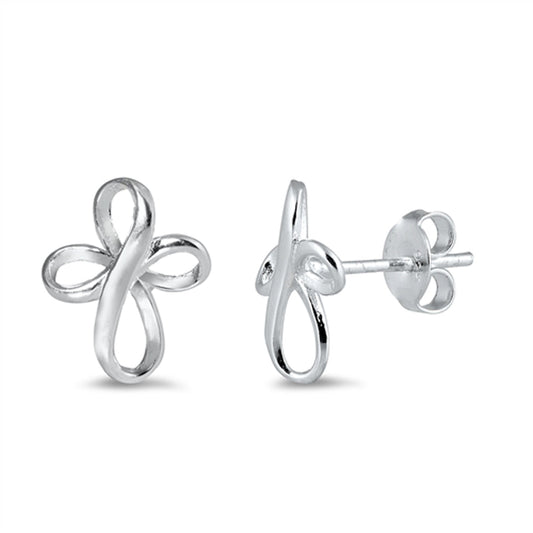 Infinity Cross Endless Loop Ribbon Forever Earrings – Sterling Silver