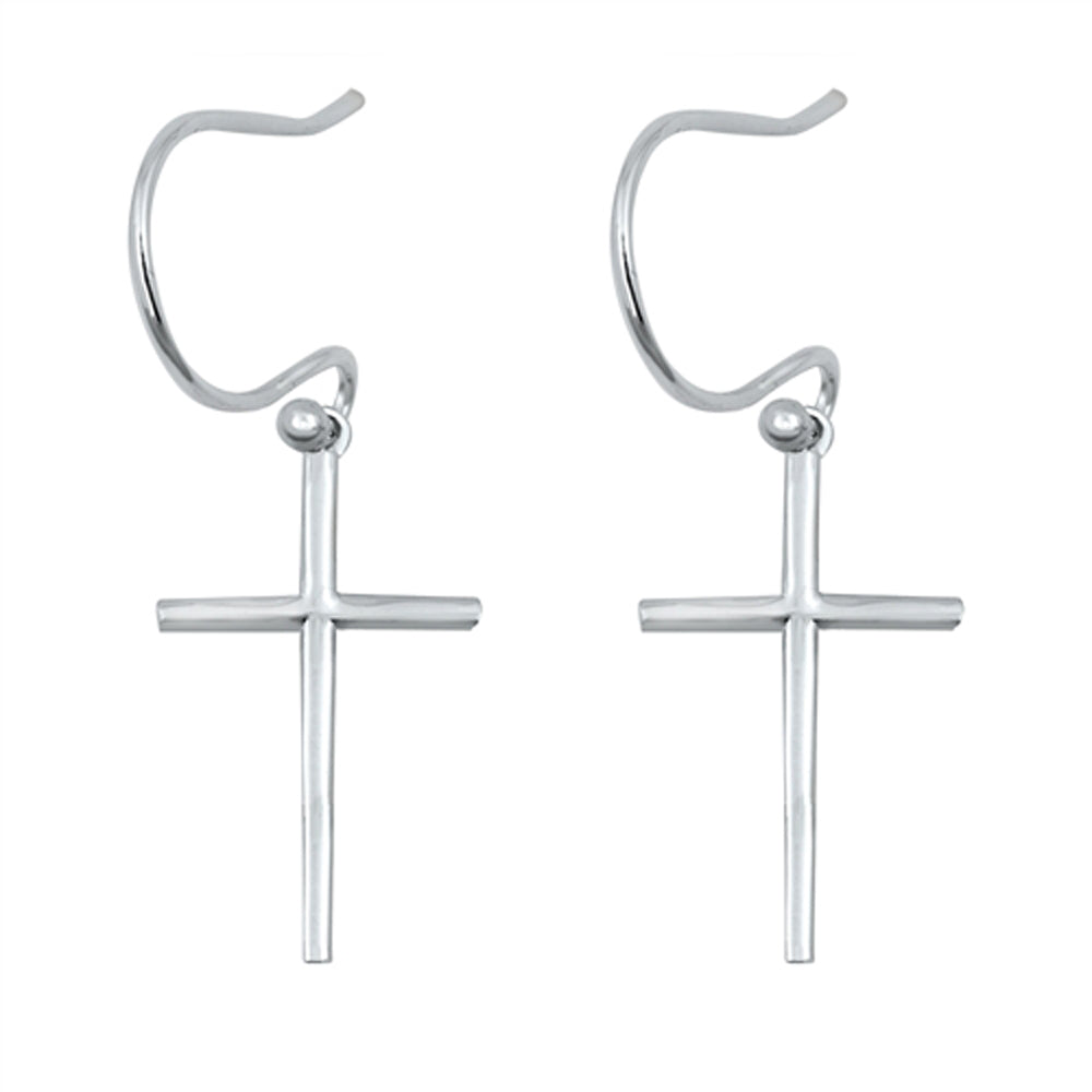 Simple Cross Slender Thin High Polish Earrings – Sterling Silver