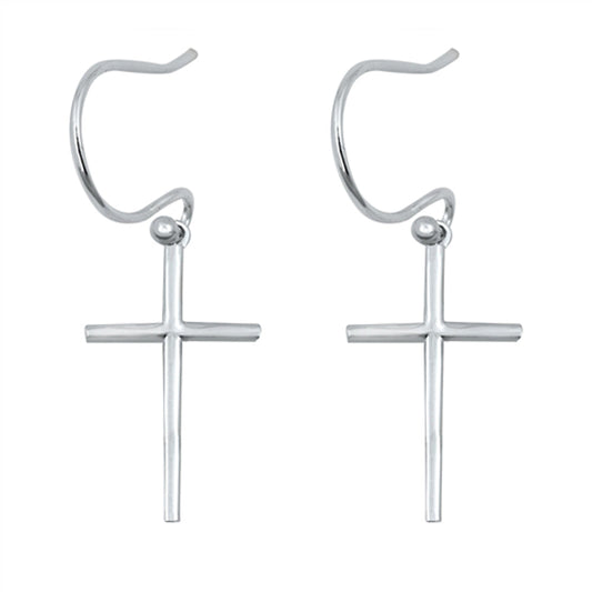 Simple Cross Slender Thin High Polish Earrings – Sterling Silver