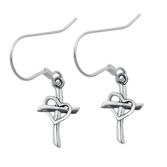 Promise Heart Cross Outline Love Classic Earrings – Sterling Silver