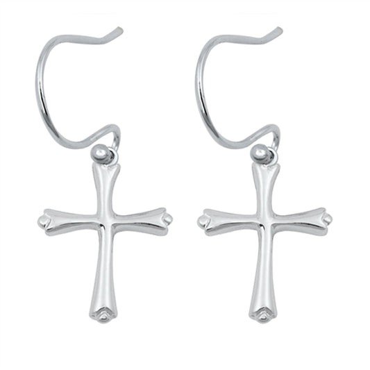 High Polish Cross Simple Traditional Classic Earrings – Sterling Silver