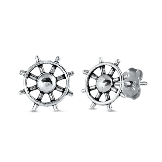 Captain's Wheel Nautical Ship Pirate Stud Earrings – Sterling Silver