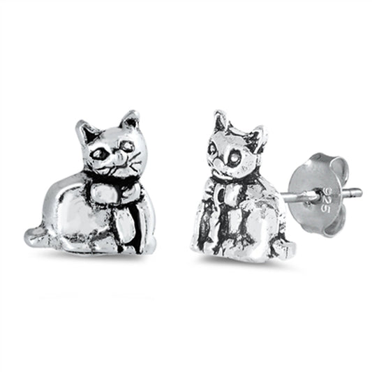 Cat Kitten Animal Pet Detailed Stud Earrings – Sterling Silver