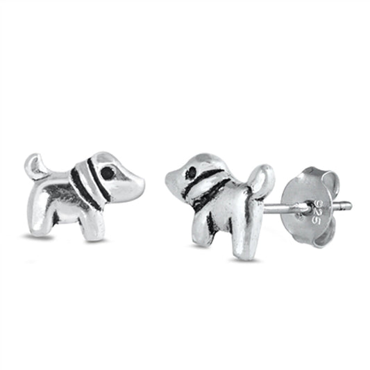 High Polished Dog Animal Pet Stud Earrings – Sterling Silver