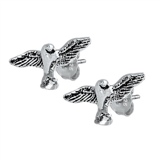 Hummingbird Animal Flying Feather Bird Stud Earrings – Sterling Silver