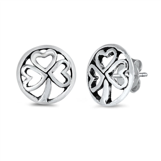 Shamrock Three Leaf Clover Heart Cutout Stud Earrings – Sterling Silver