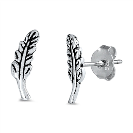 Wheat Stalk Feather Leaf Classic Stud Earrings – Sterling Silver