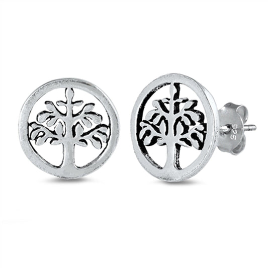 Leaf Tree of Life Cutout Round Hoop Earrings – Sterling Silver