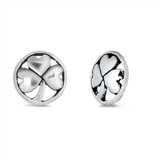 Shamrock Clover Heart Stud Earrings – Sterling Silver