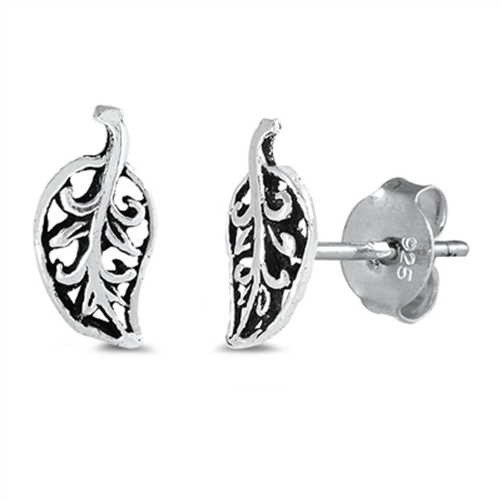 Filigree Swirl Leaf Cutout Nature Tree Stud Earrings – Sterling Silver