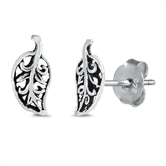 Filigree Swirl Leaf Cutout Nature Tree Stud Earrings – Sterling Silver