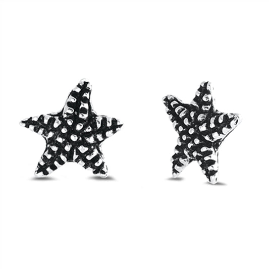 Starfish Ocean Shell Beach Oxidized Stud Earrings – Sterling Silver