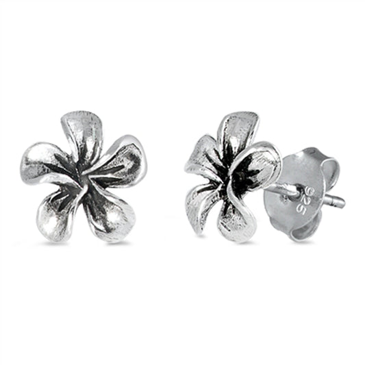Plumeria Flower Tropical Nature Stud Earrings – Sterling Silver