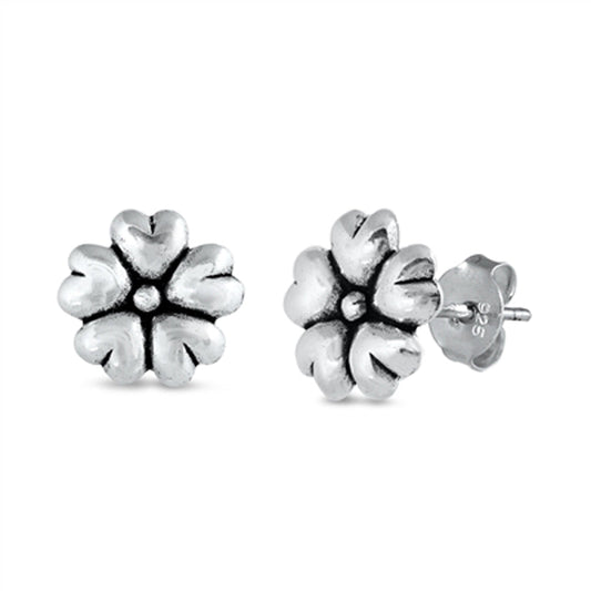 Flower Promise Heart Love Petal Stud Earrings – Sterling Silver