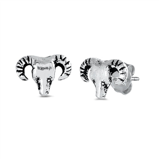 Ram Skull Skeleton Horn Antler Stud Earrings – Sterling Silver