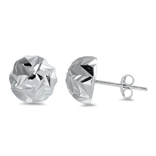 Faceted Sphere Snowflake Grooved Geometric Earrings – Sterling Silver