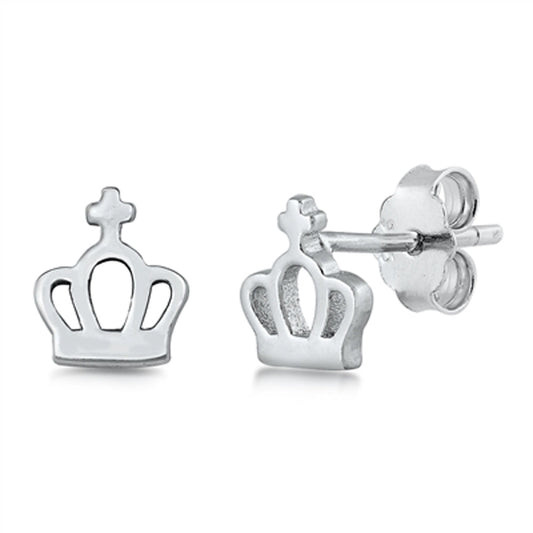 Cutout Crown Cross High Polish Royal Stud Earrings – Sterling Silver