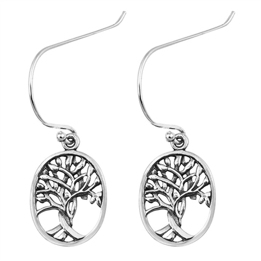 Elegant Tree of Life Oval Cutout Earrings – Sterling Silver
