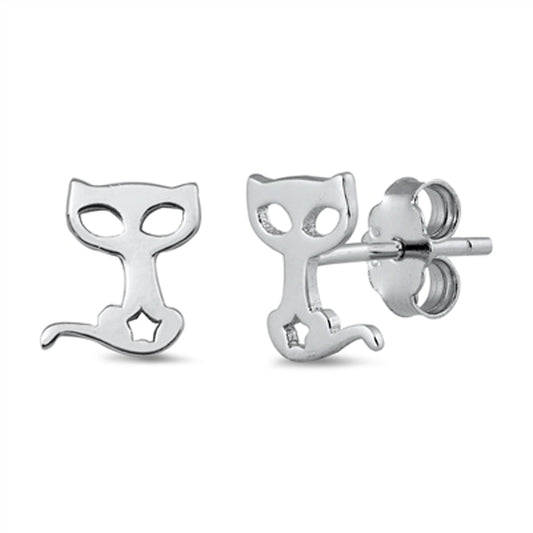 Pussy Cat Silhouette Star Stud Earrings – Sterling Silver