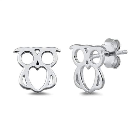 Owl Outline Animal Bird Promise Heart Earrings – Sterling Silver