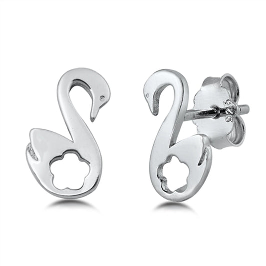 Elegant Swan Flower High Polished Stud Earrings – Sterling Silver