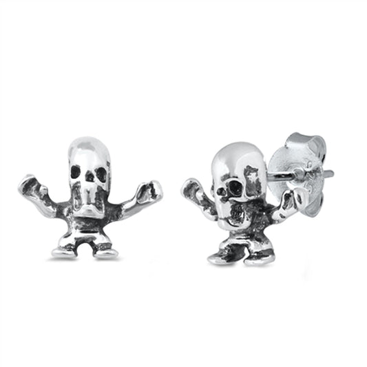 Tiny Skeleton Skull Creepy Scary Earrings – Sterling Silver