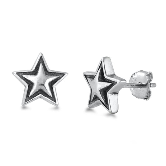 Classic Super Star Outline Oxidized Stripe Earrings – Sterling Silver