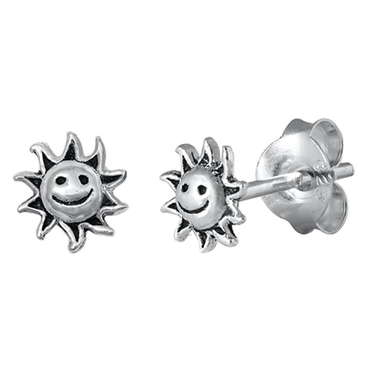Smile Sun Happy Face Star Beach Stud Earrings – Sterling Silver