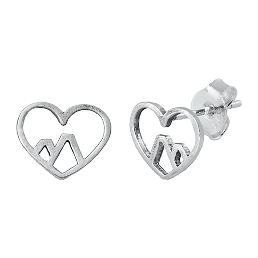 Minimalist Mountain Heart Promise Love Nature Earrings – Sterling Silver