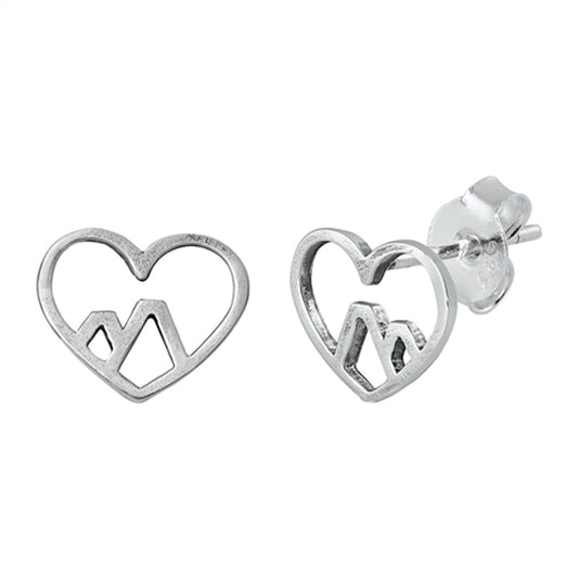 Minimalist Mountain Heart Promise Love Nature Earrings – Sterling Silver
