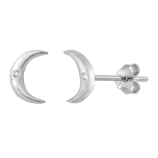 Celestial Crescent Moon Mystical Galaxy Clear CZ Earrings – Sterling Silver