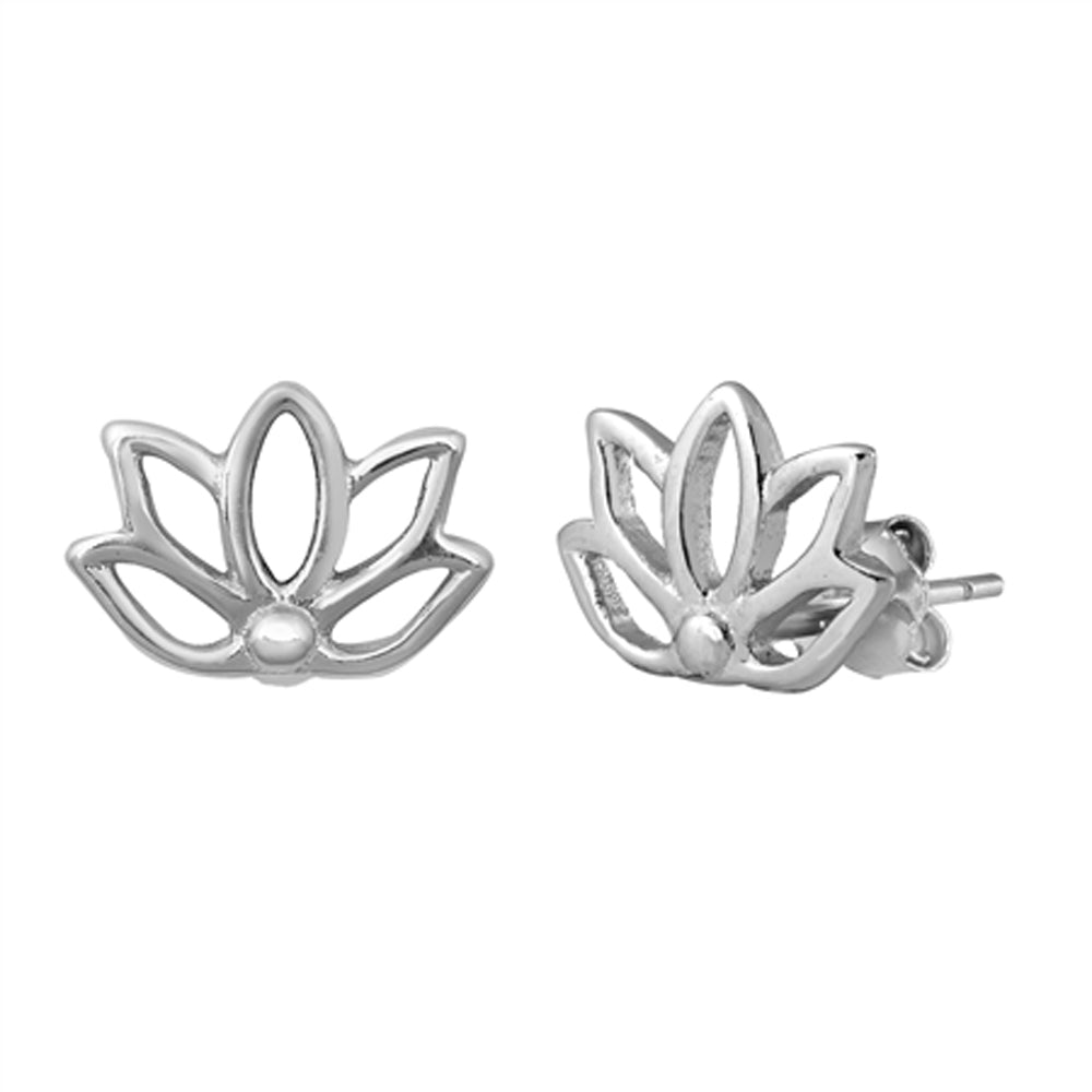 Nature Lotus Purity Flower Simple Petal Stud Earrings – Sterling Silver