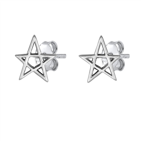 5 Point Star Minimalist Pentagram Stud Earrings – Sterling Silver