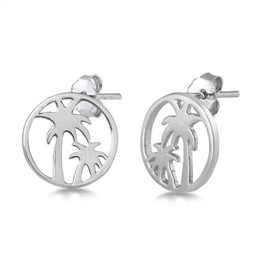 Tropical Island Palm Tree Sunset Cutout Earrings – Sterling Silver