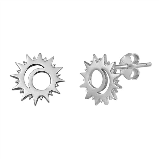 Modern Sun Moon Crescent Cutout Simple Earrings – Sterling Silver