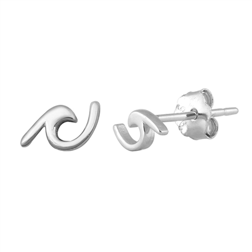 Ocean Wave Minimalist Modern Water Stud Earrings – Sterling Silver