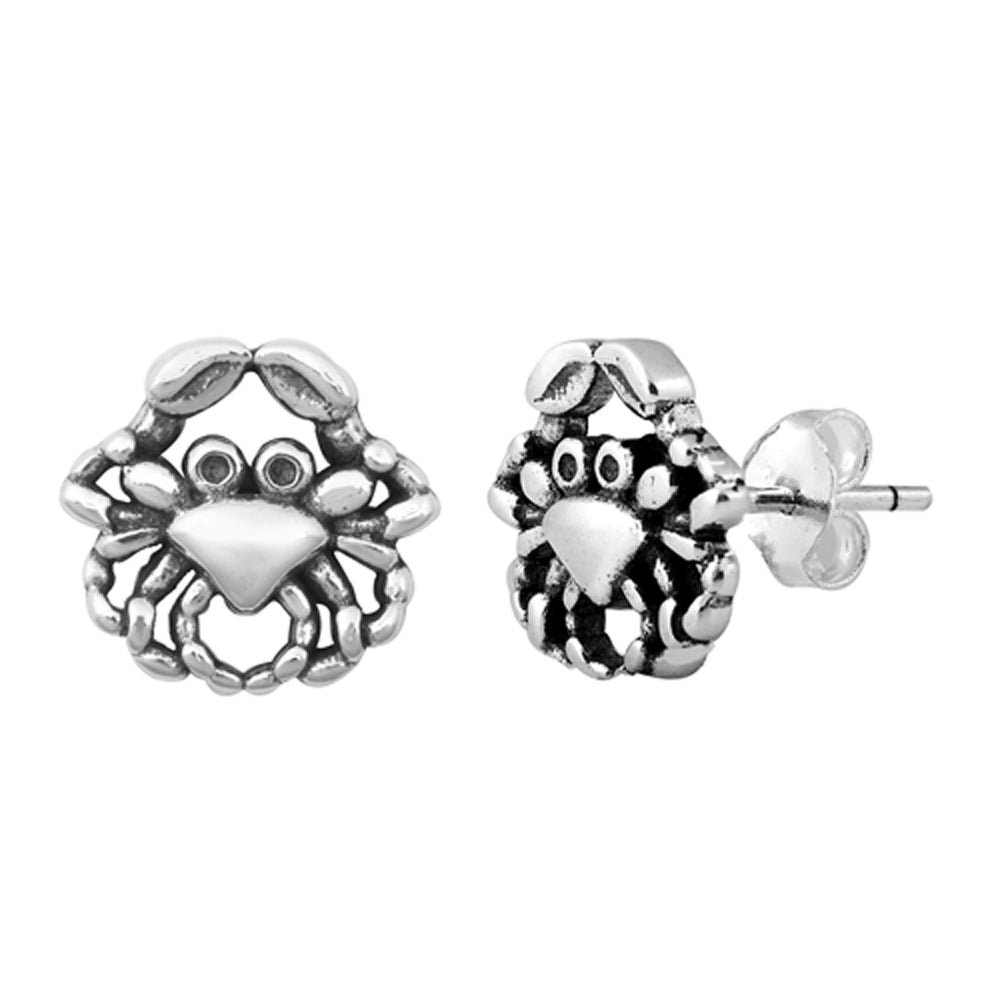 Crab Zodiac Cancer Ocean Beach Stud Earrings – Sterling Silver