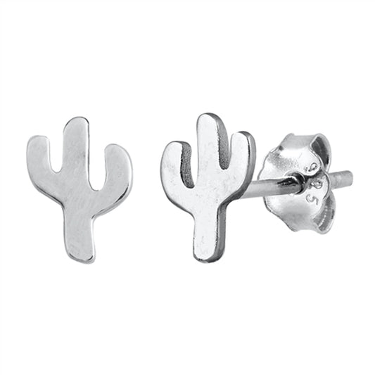 Cactus Plant Simple Minimalist High Polished Earrings – Sterling Silver