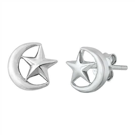 Crescent Moon Star Celestial Space Mystic Earrings – Sterling Silver