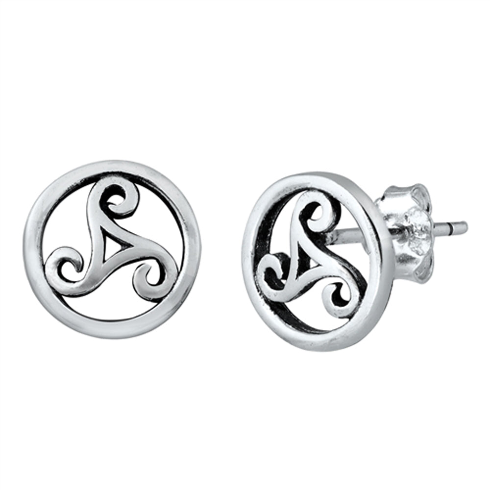 Celtic Triquetra Filigree Swirl Trinity Round Earrings – Sterling Silver