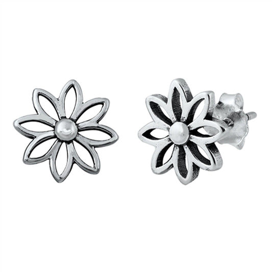Flower Garden Nature Outline Stud Earrings – Sterling Silver