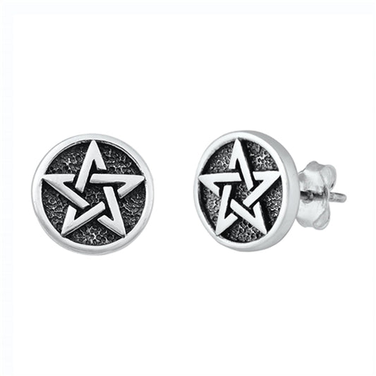 Celtic Star Pentagram Weave Medallion Stud Earrings – Sterling Silver