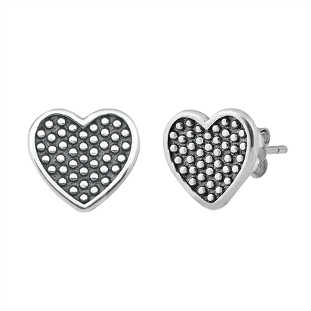 Oxidized Promise Heart Granulated Love Simple Earrings – Sterling Silver