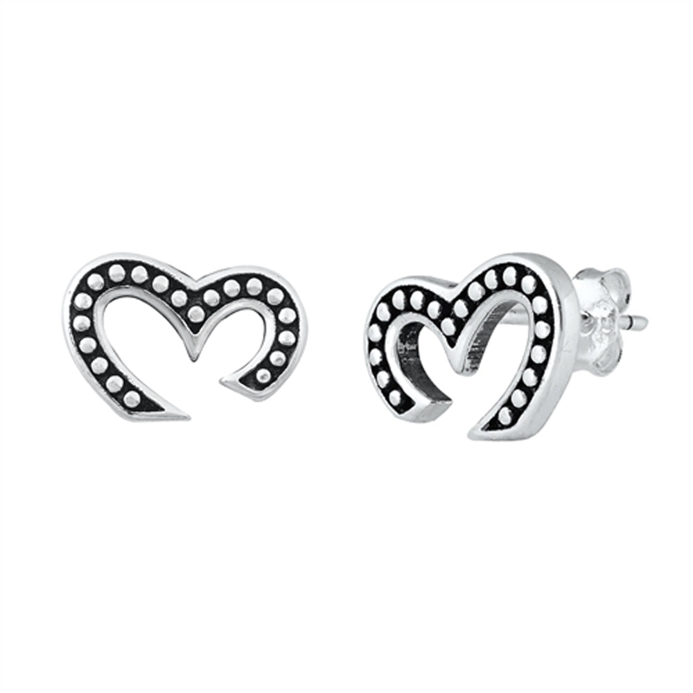 Abstract Heart Granulated Detail Curve Unique Earrings – Sterling Silver
