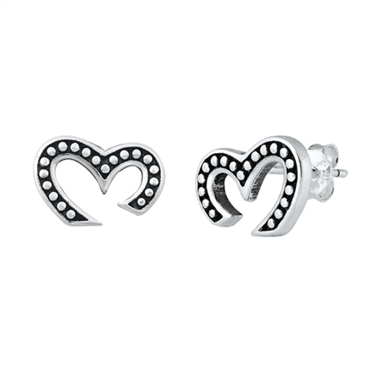 Abstract Heart Granulated Detail Curve Earrings – Sterling Silver