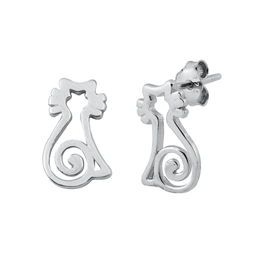 Cat Animal Outline Filigree Swirl Pet Earrings – Sterling Silver