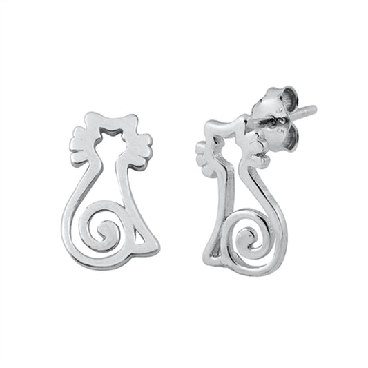 Cat Animal Outline Filigree Swirl Pet Earrings – Sterling Silver