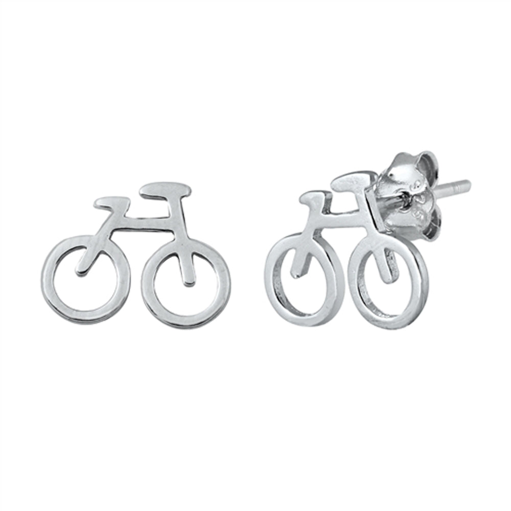 Bicycle Bike High Polish Simple Minimalist Stud Earrings – Sterling Silver